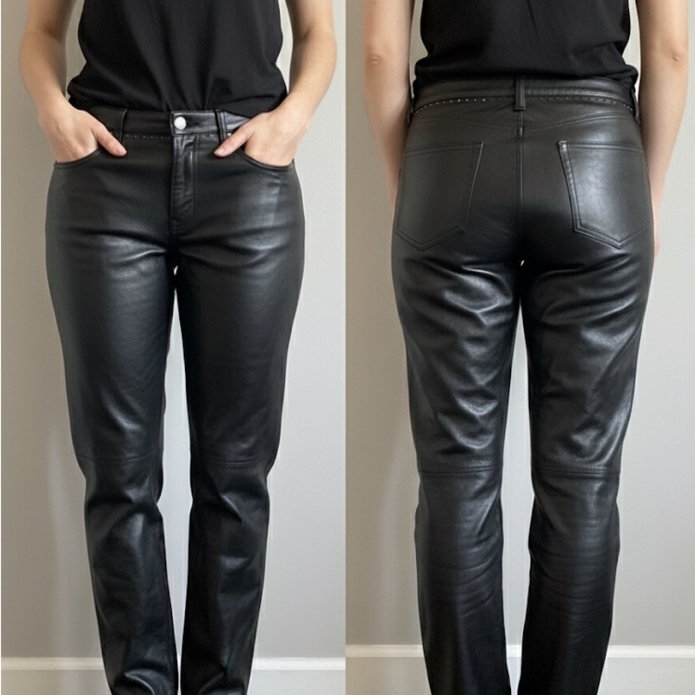 Source Unknown Sleek Black Leather Leg Pants - image 1